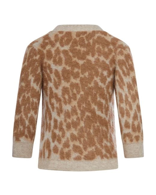 Ganni Brown Leopard Jacquard Knitted Cardigan