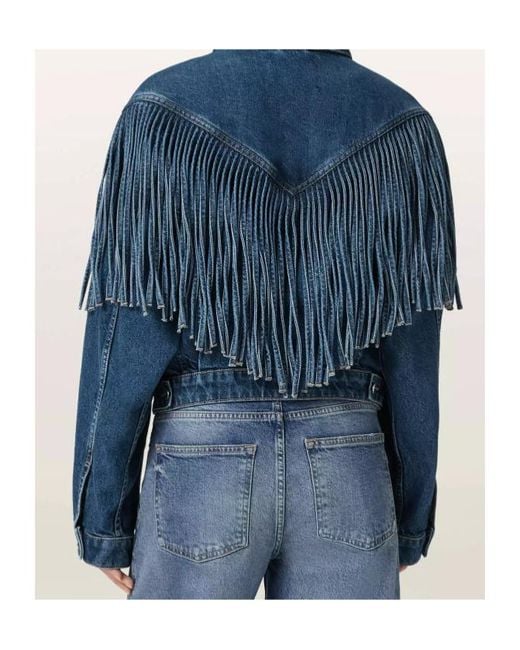 AllSaints Blue Fringed Denim Jacket