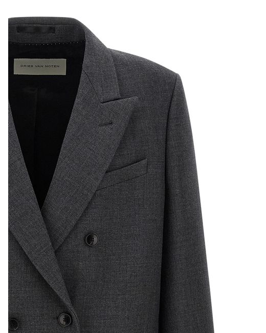 Dries Van Noten Black Double-Breasted Tailored Coat for men