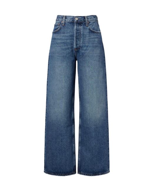 Agolde Blue Low Slung Baggy High-Rise Wide-Leg Jeans