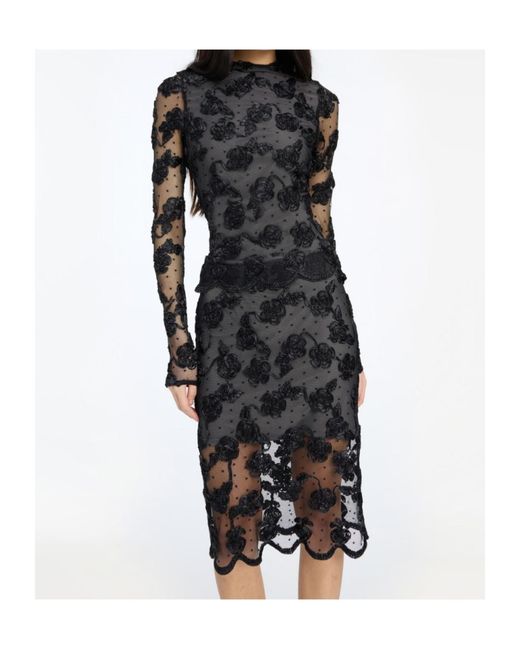 ROTATE BIRGER CHRISTENSEN Black Flower Mesh Ls Top