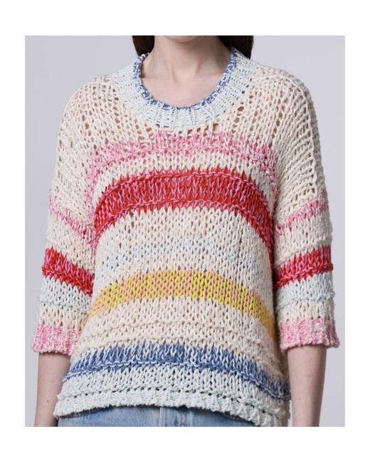 Roberto Collina White Striped Open-Knit Sweater