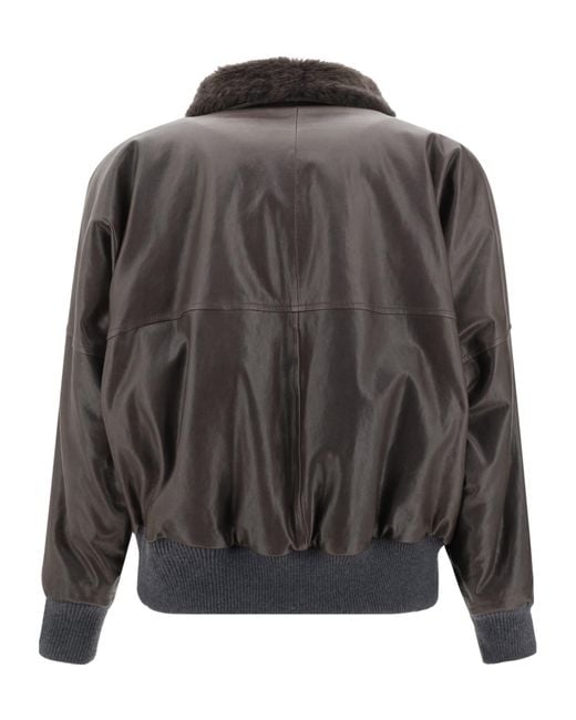 Brunello Cucinelli Gray Shearling Collar Jacket