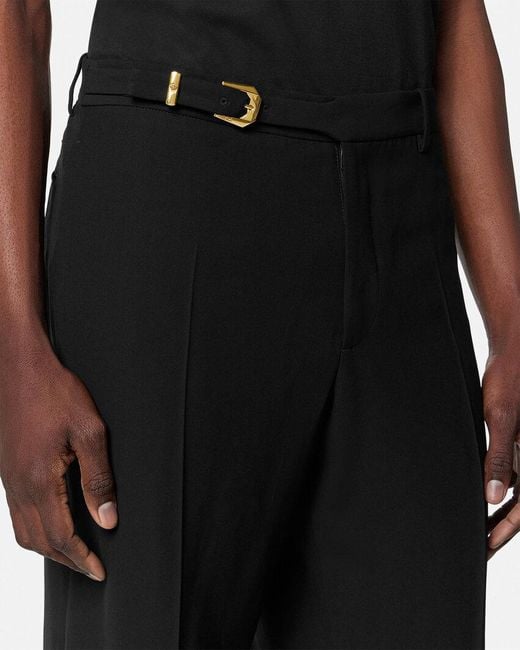 Versace Black Belted Tailored Trousers for men