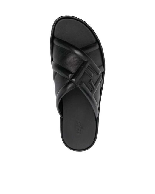 Fendi Black Logo Embossed Slip-On Sandals for men