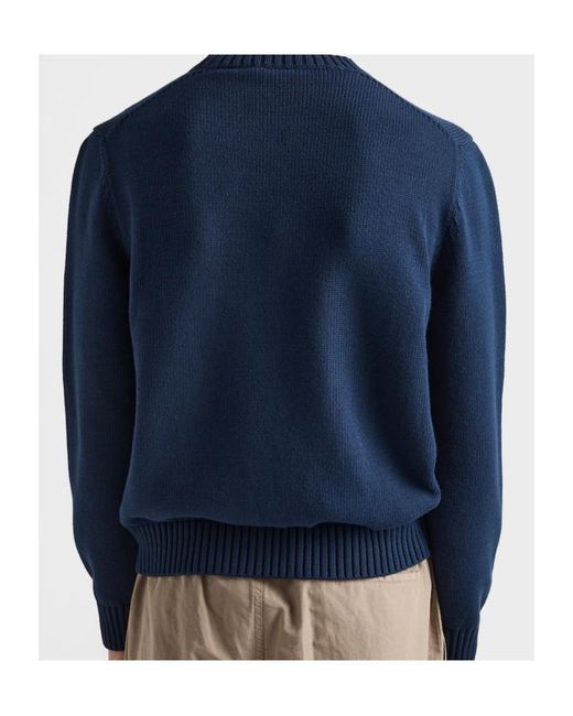 Prada Blue Logo Embroidered Knitted Sweater for men
