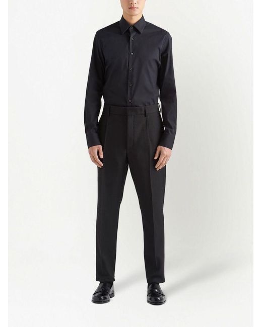 Prada Blue Long-Sleeved Poplin Shirt for men
