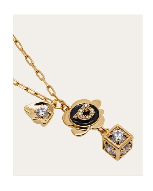 Ferragamo White Ferragamo Gancini Charm Embellished Necklace