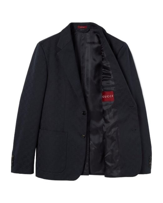 Gucci Blue Gg Cotton Gabardine Jacquard Jacket for men