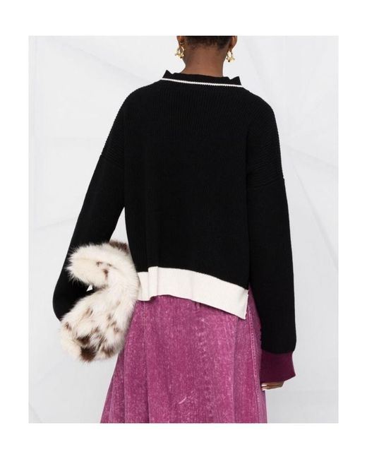 Marni Black Shetland Wool And Cotton Cropped Crewneck Sweater