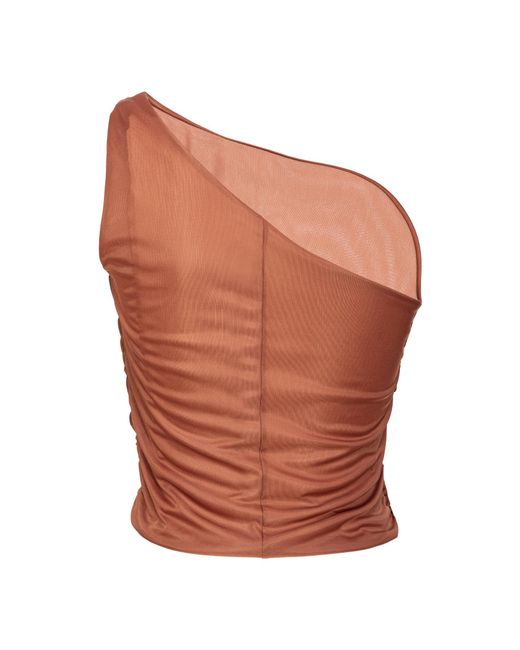 Pinko Orange One-Shoulder Tulle Top