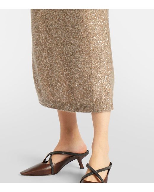 Brunello Cucinelli Brown Sequined Midi Skirt