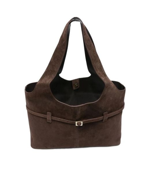 MANU Atelier Brown Buckle-Detail Suede Tote Bag