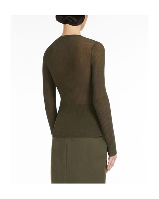 Max Mara Green V-Neck Long-Sleeved Top