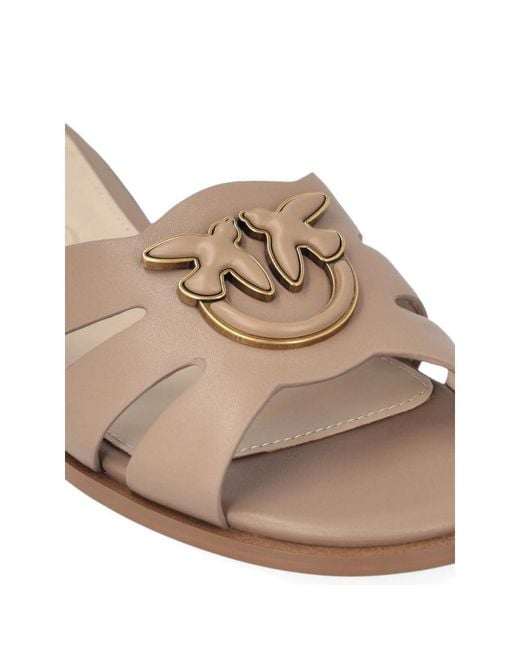 Pinko Brown Love Birds Cut-Out Flat Sandals