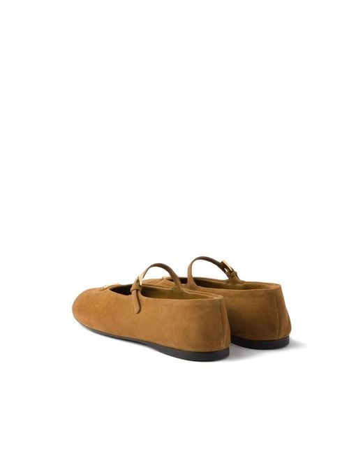 Prada Brown Logo Plaque Ballerina Shoes