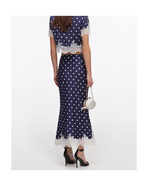 Self-Portrait Blue Polka Dot Satin Midi Skirt