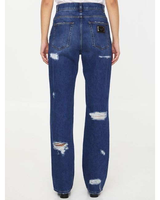 Dolce & Gabbana Blue Distressed Wide-Leg Jeans