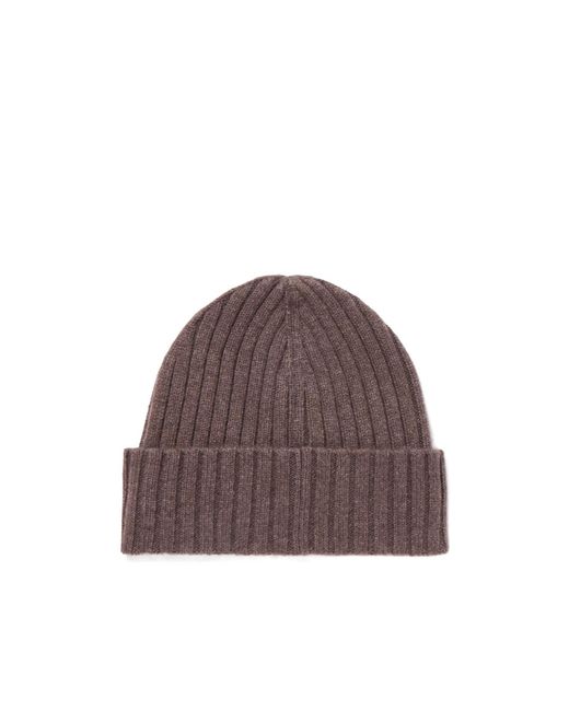 Sporty & Rich Brown Embroidered Ribbed Cashmere And Wool-Blend Beanie