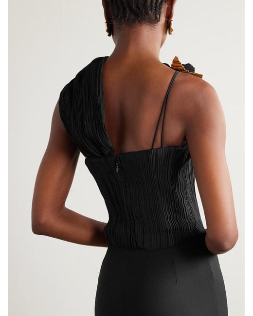 Cult Gaia Black Moira Pleated One-Shoulder Top