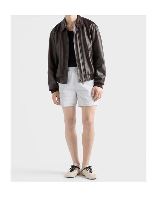 Prada Brown Nappa Leather Bomber Jacket for men