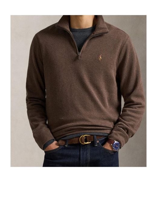 Polo Ralph Lauren Brown Estate Fleece Quarter Zip Sweater for men