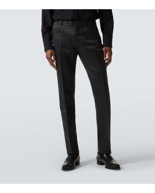 Tom Ford Black Dylan Striped Wool And Silk Suit Pants for men