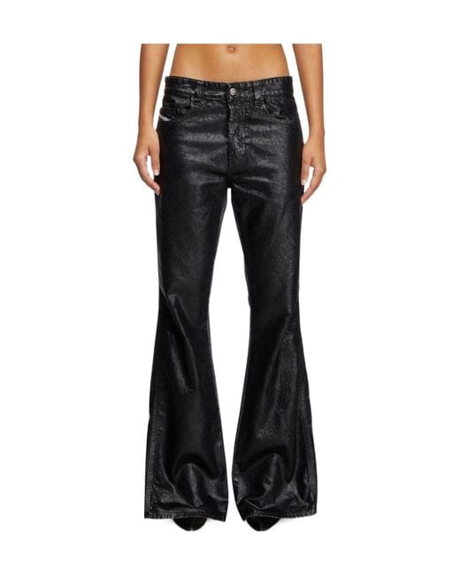 DIESEL Black Damiano David Coated Flared Jeans for men