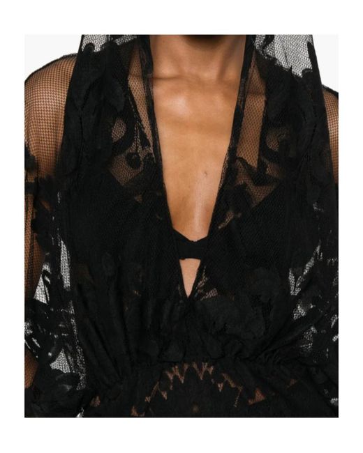 Norma Kamali Black Lace-Embroidered Hooded Maxi Dresses