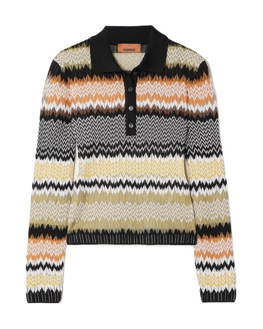 Missoni Women's Metallic Striped Crochet Polo Shirt