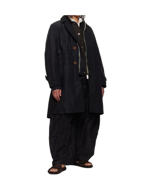 Sacai Black Pleated Twill Coat for men