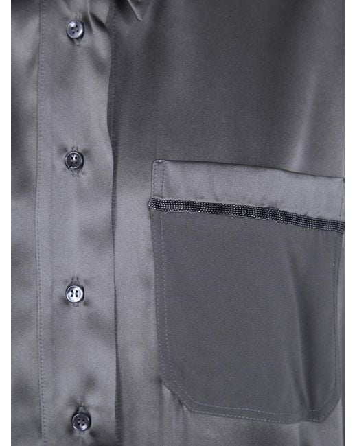 Brunello Cucinelli Gray Collared Short-Sleeved Shirt