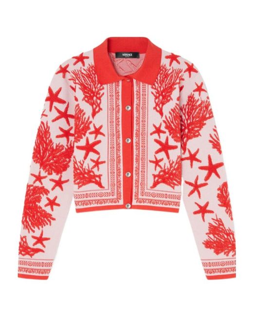 Versace Tresor De La Mer Towel Stitch Jacquard Collared Cardigan