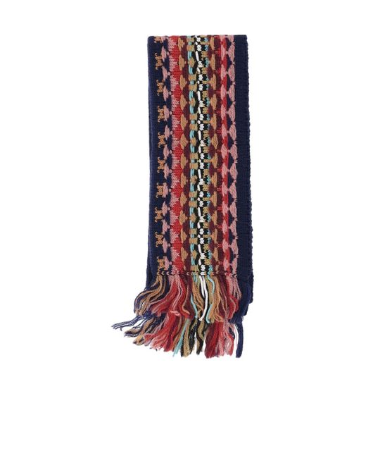 Dries Van Noten Red Jacquard Wool Scarf