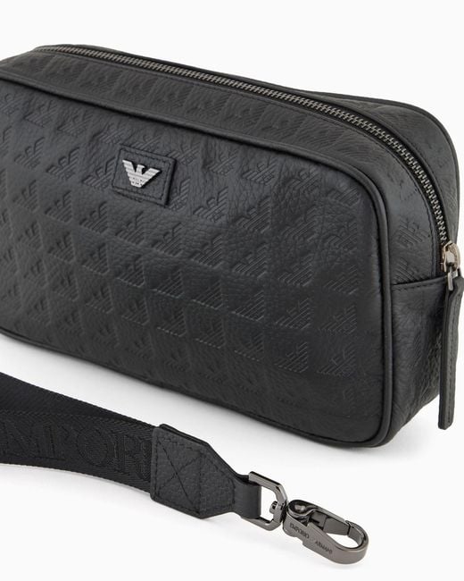 Emporio Armani Black Logo Plaque Zip-Up Clutch Bag for men