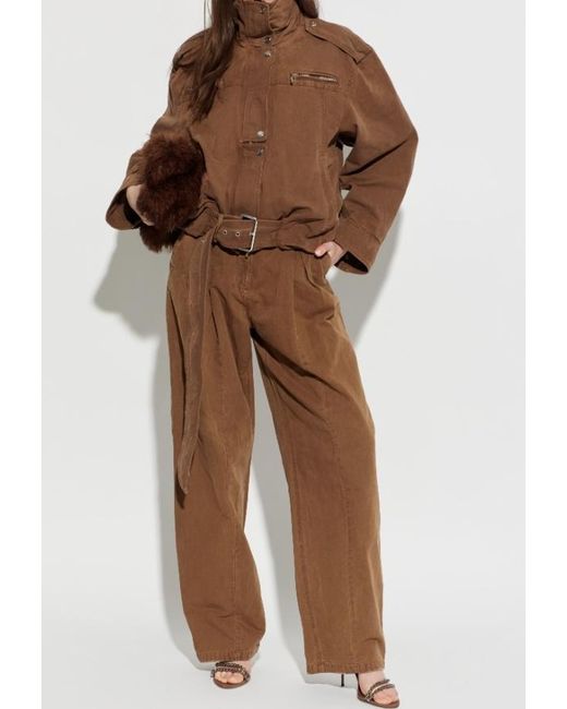 Blumarine Brown Pleated Belted Trousers