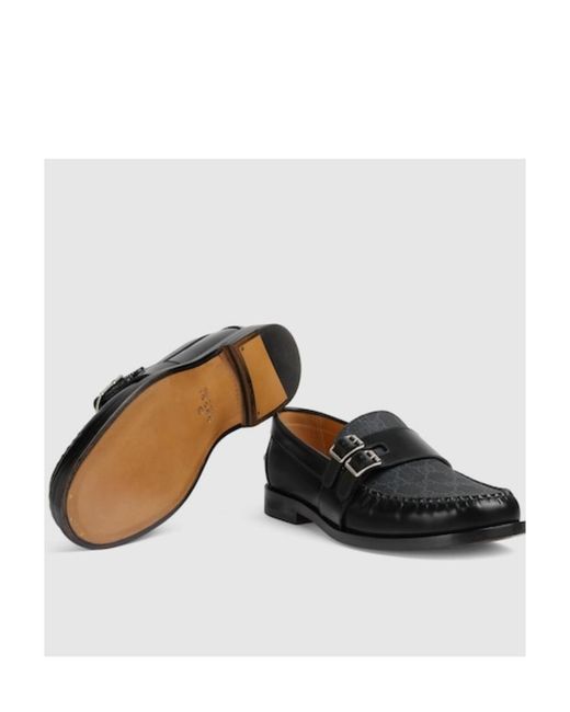 Gucci Black Gg Supreme Buckle Loafers for men