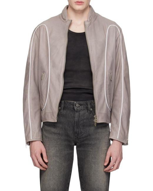 DIESEL Gray Leather Biker Jacket for men