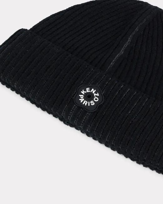 KENZO Black Logo Patch Beanie for men