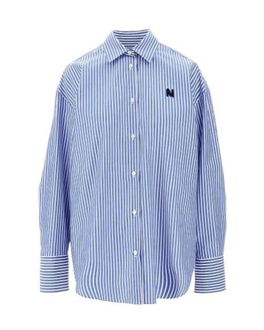 MSGM Blue Long-Sleeved Curved Hem Shirt