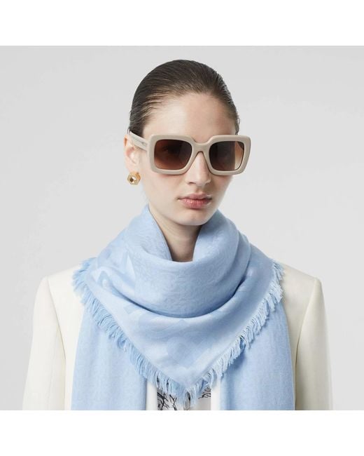 Burberry Blue Silk And Wool Blended Jacquard Scarf for men
