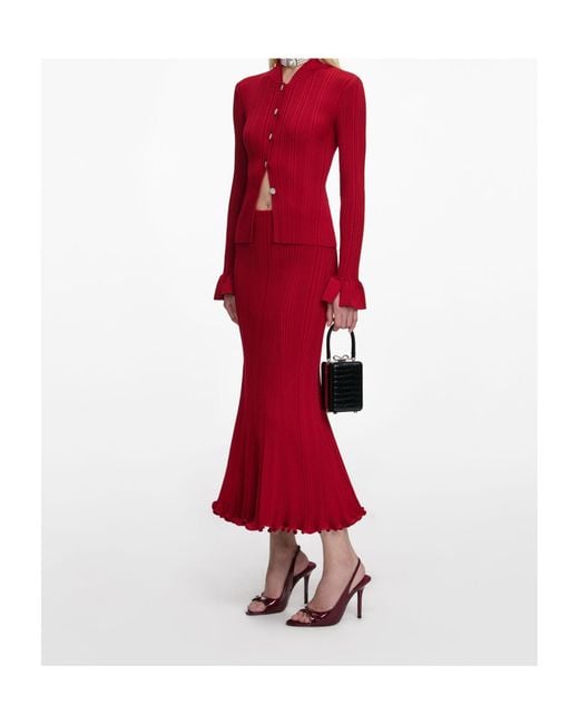 Self-Portrait Red Ruffled Midi Skirt