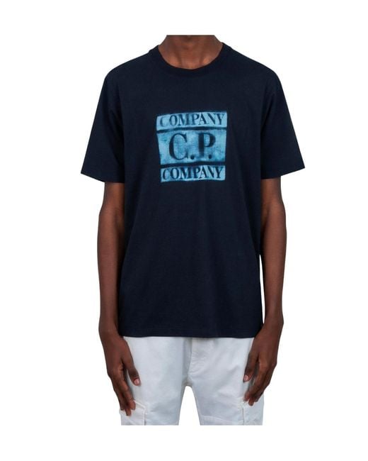 C P Company Blue T-Shirt Logo Central À Manches Courtes for men