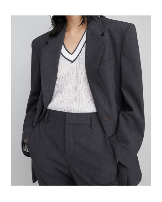 Brunello Cucinelli Blue Single-Breasted Tailored Blazer