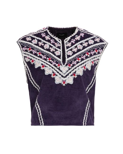 Isabel Marant Blue Dark Embroidered Pattern Pullover