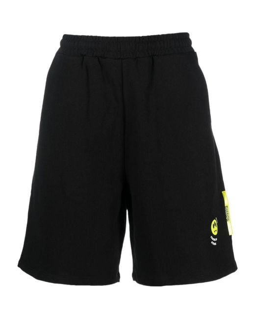 Barrow Black Logo Printed Straight Hem Shorts for men