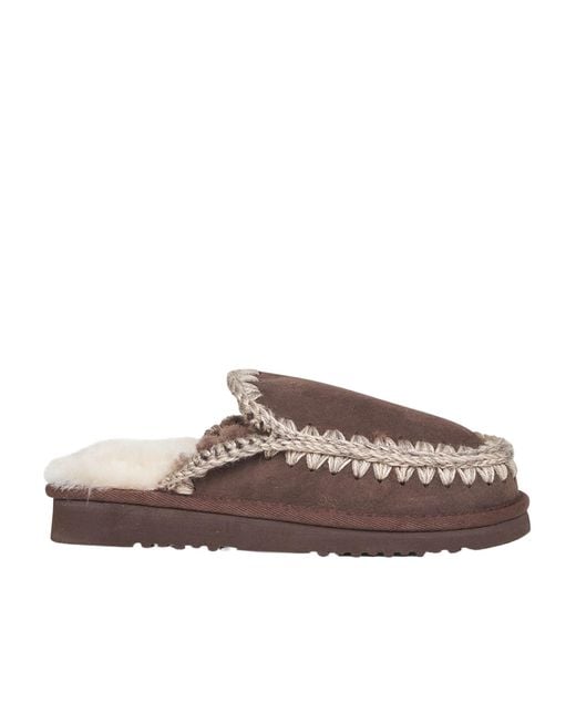 Mou Brown Crochet Sheepskin Sandals