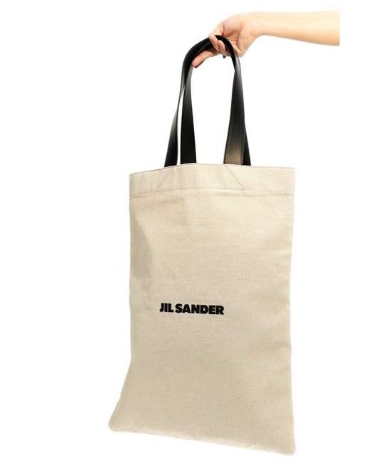 Jil Sander Natural Logo-Print Large Open Top Tote Bag