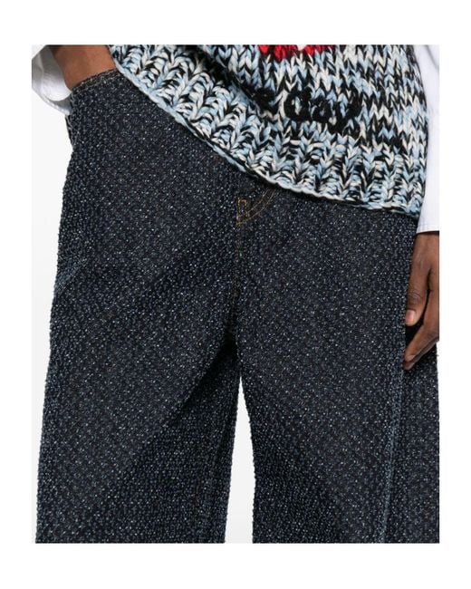 Ganni Blue Logo Patch Wide Leg Jeans