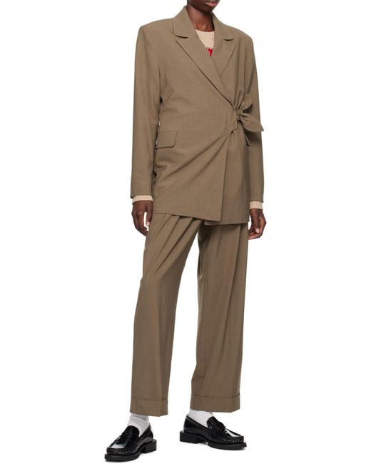 Ganni Brown V-Neck Wrap Blazer